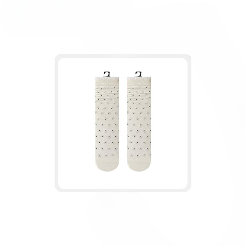 Женские весенне-осенние тонкие носки-трубы из хлопка с кружевом и принтом в горошек