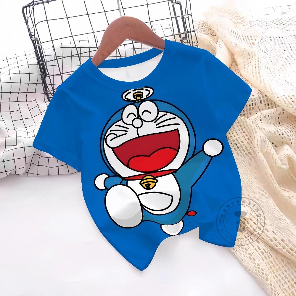Летние футболки с 3D-принтом Doraemon для мальчиков и девочек, подарок, детские топы с коротким рукавом для