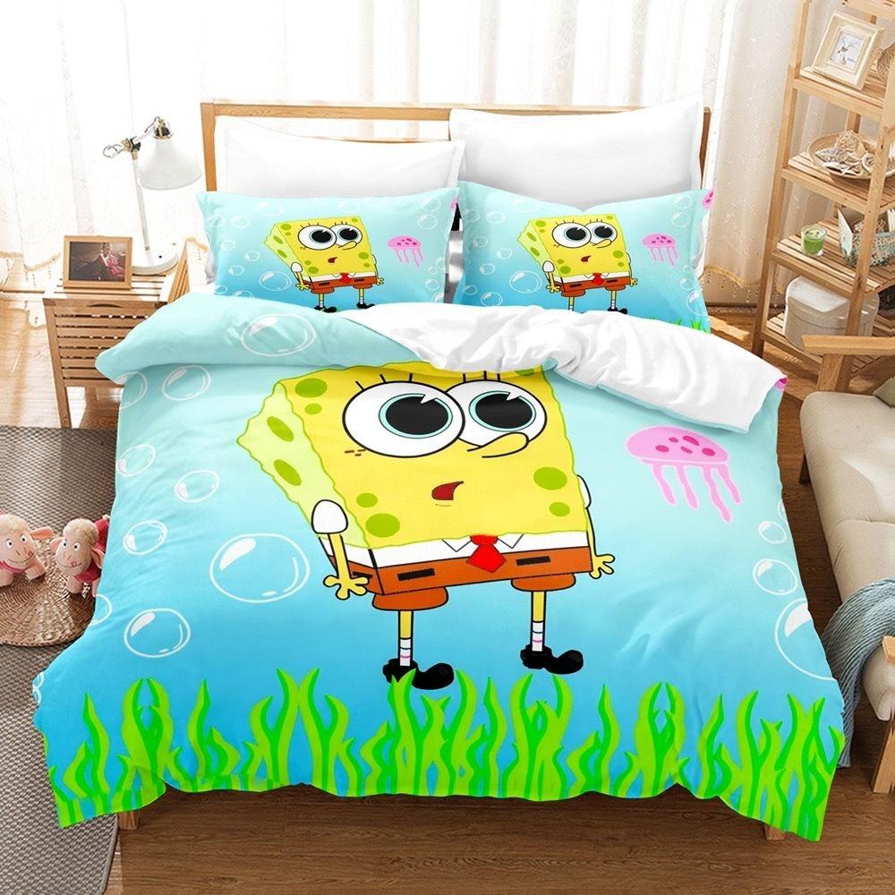 Cute SpongeBob Bedding Sets Exquisite Bed Supplies Set Duvet Cover Bed Comforter Set Bedding Set Luxury Birthday Gift