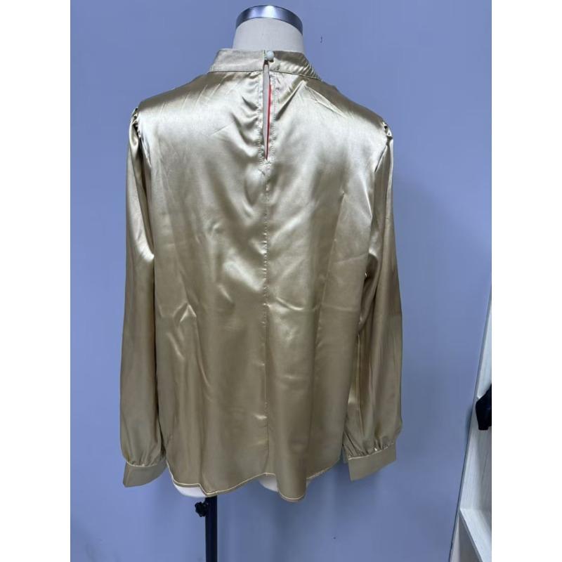 Женская рубашка с воротником-стойкой и рукавами-фонариками, универсальные атласные блузки и рубашки с длинными рукавами