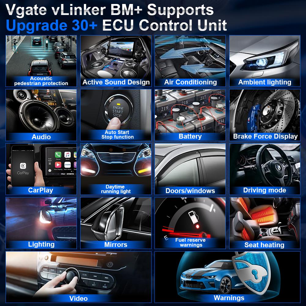 Vgate VLinker BM+ Инструмент для сканирования OBD автомобиля для BMW, для прошивки скрытых функций Bimmercode, специализированный ELM327 Bluetooth 4.0 для Android iOS, инструмент для сканирования кодов автомобиля