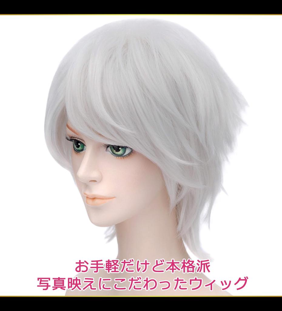 CaseEden Cosplay Wig, Short, 30cm, Heat-Resistant, Silver, Silver-White, Silver Hair, Set of 2 Wig Nets