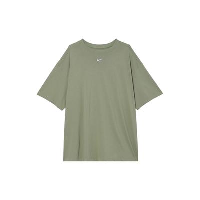 Спортивная одежда Essentials, свободная однотонная футболка с круглым вырезом, повседневная, с принтом, коротким рукавом, спущенными плечами, женские топы, масляно-зеленый DX7911-386