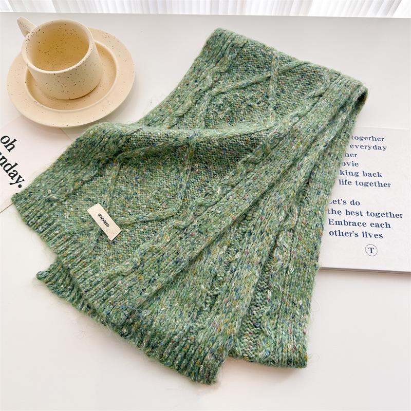 2024 Autumn And Winter New Double Sided Jacquard Solid Color Wool Knitted Scarf Versatile Warm Medium Length Shawl Neck For Women