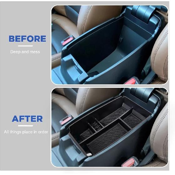 Carwiner 2 PCS Center Console Organizer Compatible with Ford Bronco Sport Accessories 2021-2024, Armrest Storage Box & Dash Organizer Tray Holder