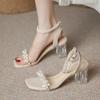 2025 New Summer Fairy Wind Pearl Transparent Crystal Thick Heel Not Tired Feet Versatile High Heel Sandals