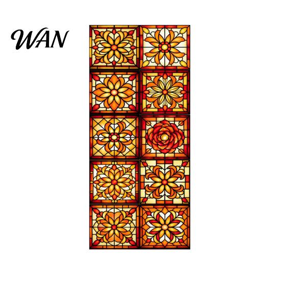 Easy Install Window Film Vintage Stained Glass Sticker, Static Privacy Film, Decorative Customizable Sticker Geometric Pattern for Bathroom Doors and