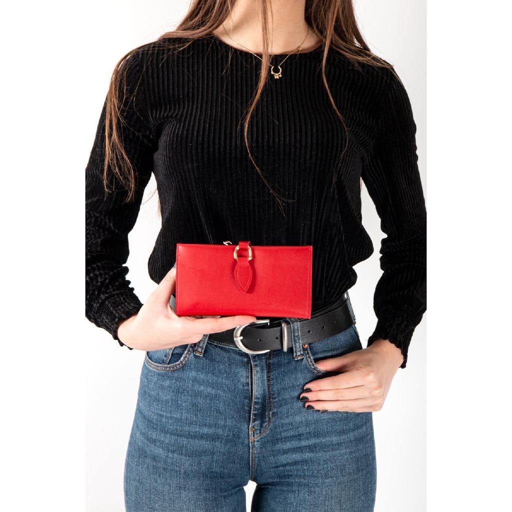 Red Women's Wallet With Soft Skin Buckle And Multi-compartment Accessory