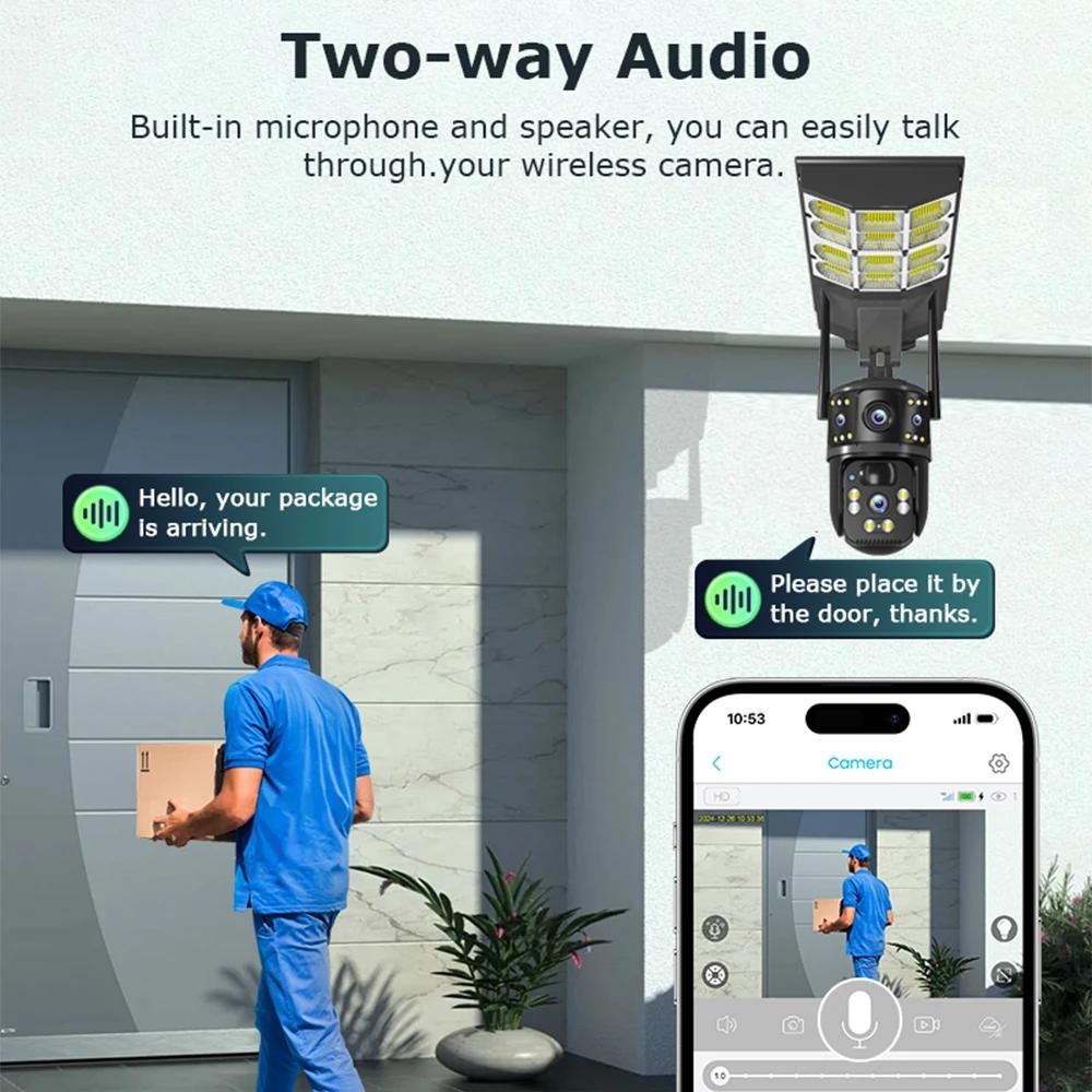2-in-1 Solar Street Light – Courtyard Lamp & Security Camera, Auto Solar Charging Surveillance