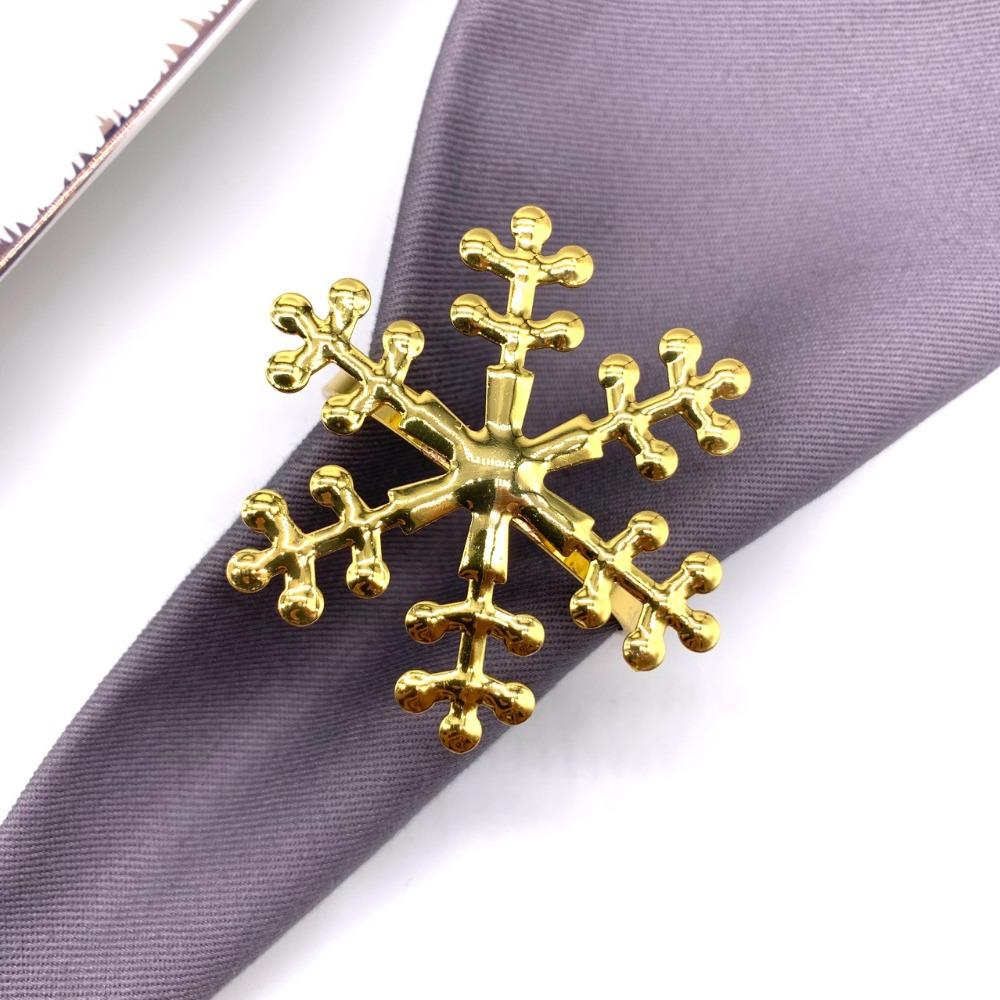 6PCS Gold/Silver Christmas Snowflake Napkin Ring Metal Napkin Buckle Xmas Napkin Holder Restaurant