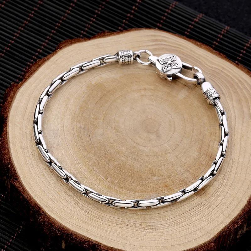 Новый серебряный мужской браслет из пеньковой веревки с шестью символами правды, тайский ретро, модная цепочка, мужские украшения