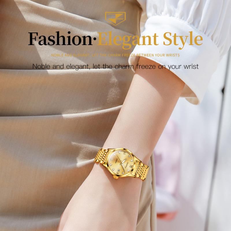 JINSHIDUN New Business and Leisure Men's Watches Fashion Diamond Belt Calendar Waterproof Couples High -end Women's Watch