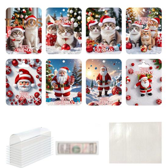 8 шт. рождественские украшения для держателей денег с двухсторонним скотчем, мультяшный узор, дизайн, рождественский декор, подвески