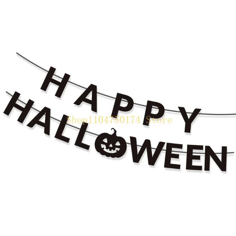 1Set Happy Halloween Banners with Pumpkins Sign Halloween Party Decorations Halloween Banners Hanging Party Supplies top sale