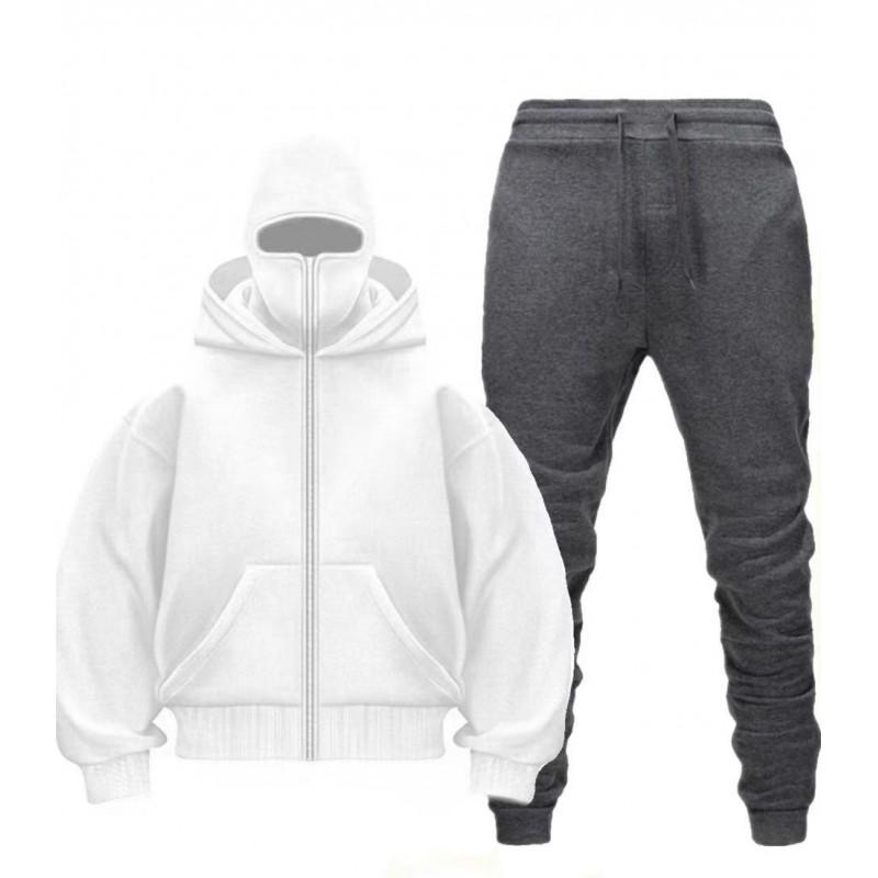 Mens Oversized Zip-Up Hoodie Matching Jogger Set Casual Winter Two-Piece Outfit