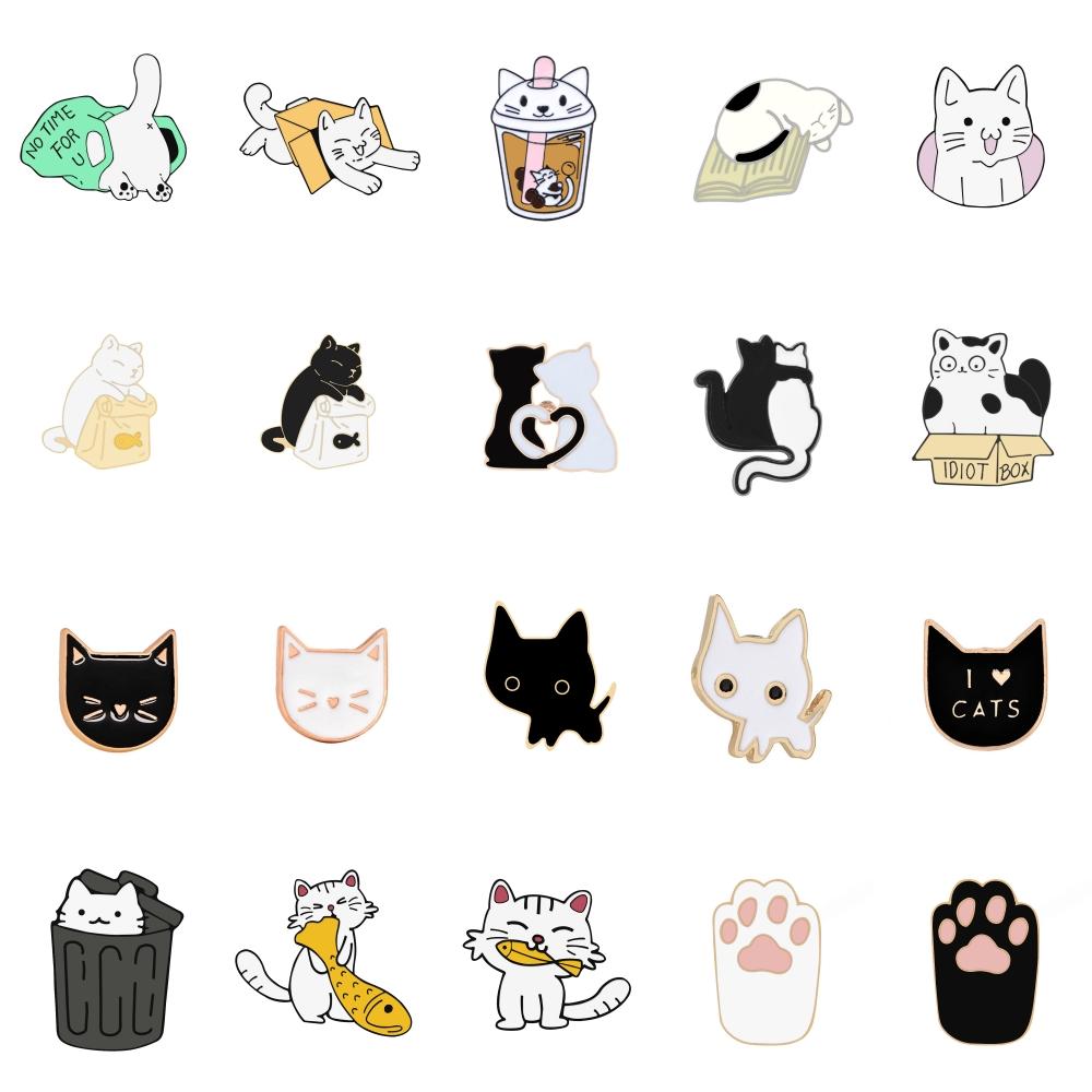 Панк Эмалевые значки с черными кошками и ножом Модные милые броши с животными Мультяшные значки на лацкан Значки Ювелирные изделия Подарки для друзей