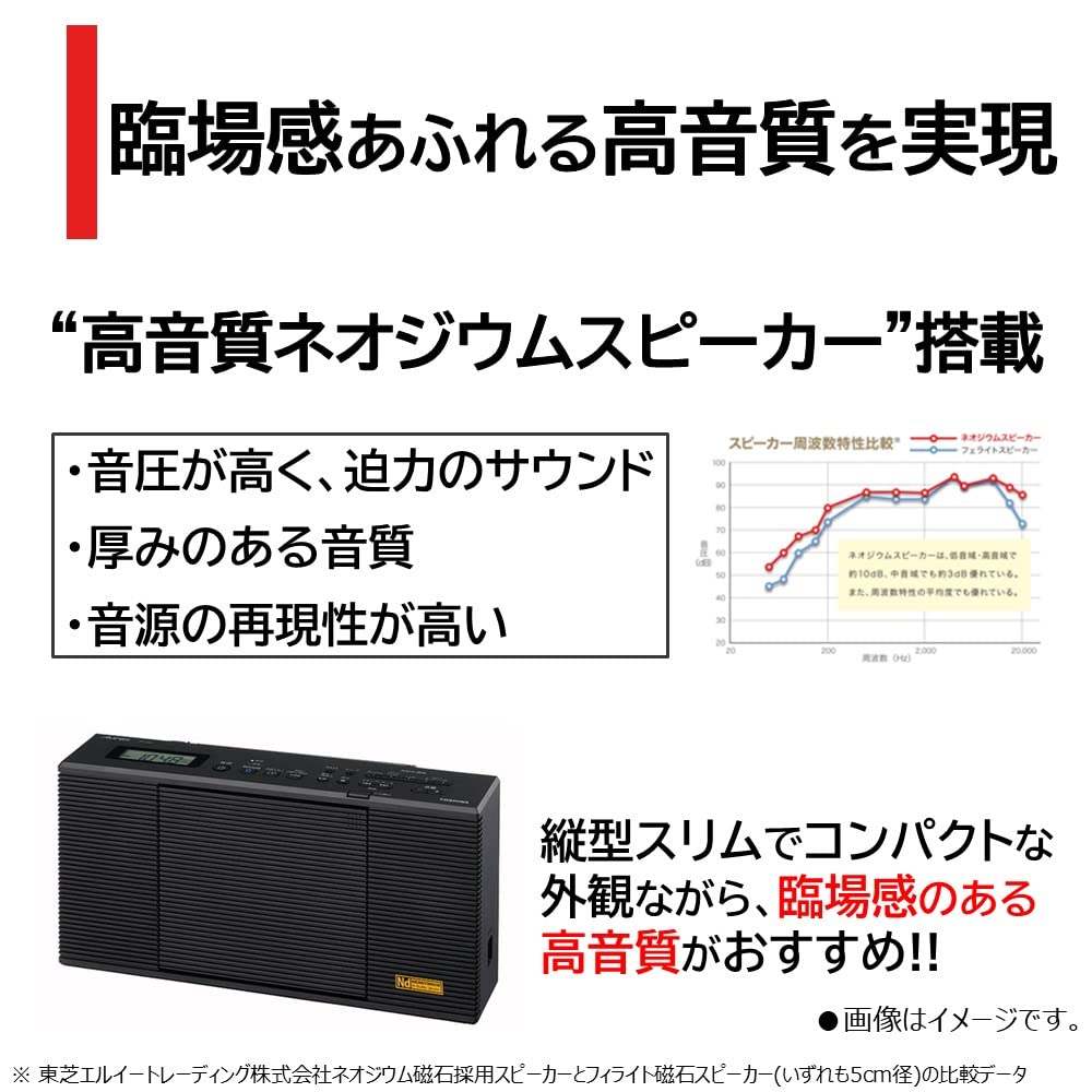 TOSHIBA CD-радио с функцией Bluetooth, компактный тонкий неодимовый динамик с таймером отключения, совместимый с широким диапазоном FM, черный TY-AN1(К) Передача/Прием