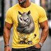 Смешная Мультяшная Носорог 3D Печать Футболка Для Мужчин Милый Животный Графический Принт Короткий Рукав