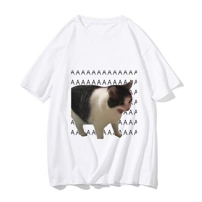 Женская и мужская повседневная футболка с забавным принтом Meme Sad Crying Cat, летние футболки в стиле Харадзюку, повседневные модные футболки, одежда с коротким рукавом