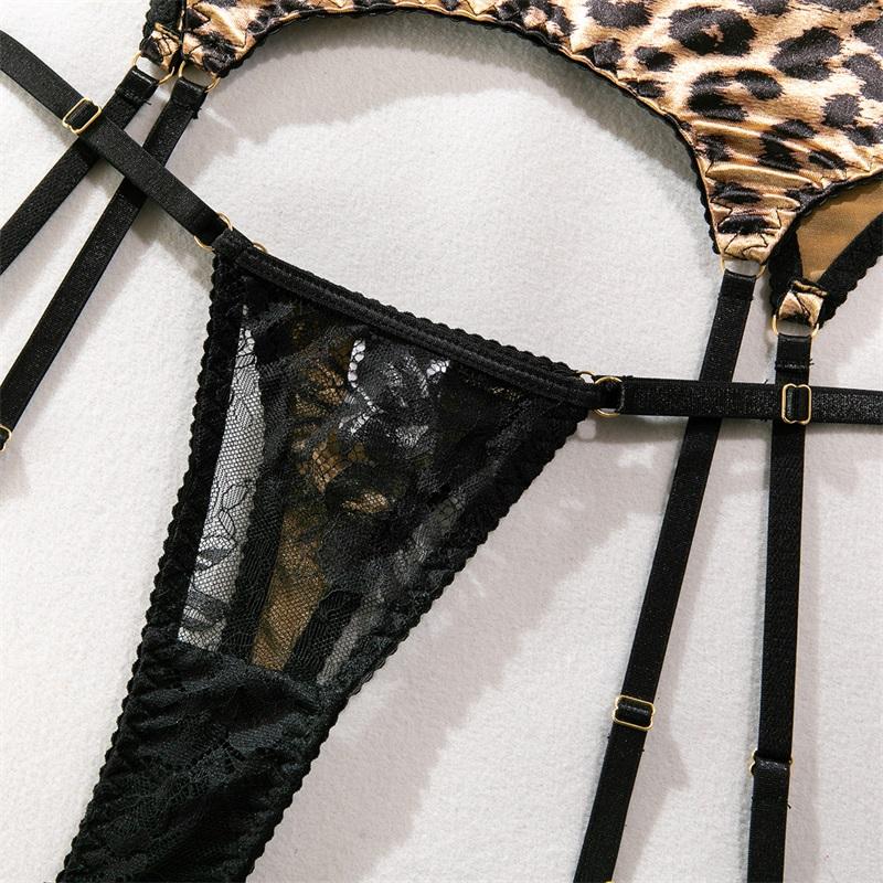 Aduloty Женское сексуальное нижнее белье, тонкая сетка, перспективный леопардовый узор, кружевное эротическое нижнее белье, бюстгальтер на косточках, комплект из трех