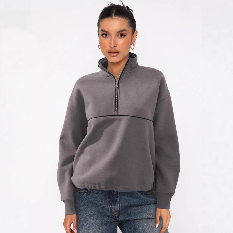 Women S Half Zip Long Sleeve Sweatshirt Contrast Color Casual Top