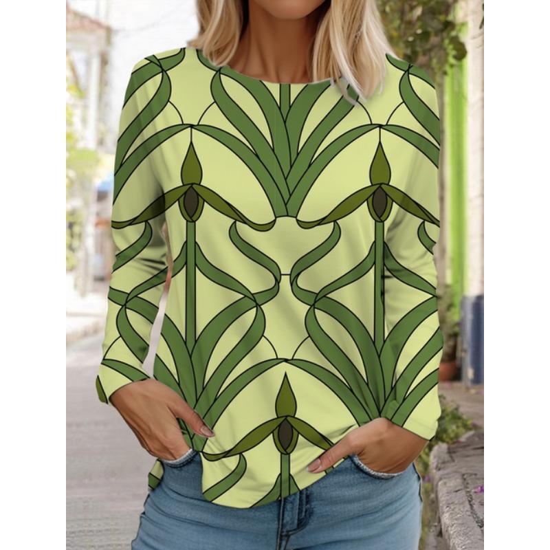 Женские белые топы с длинными рукавами, повседневные топы с круглым вырезом, 3D-принт с цветами, модный трендовый принт, женская футболка с длинными рукавами