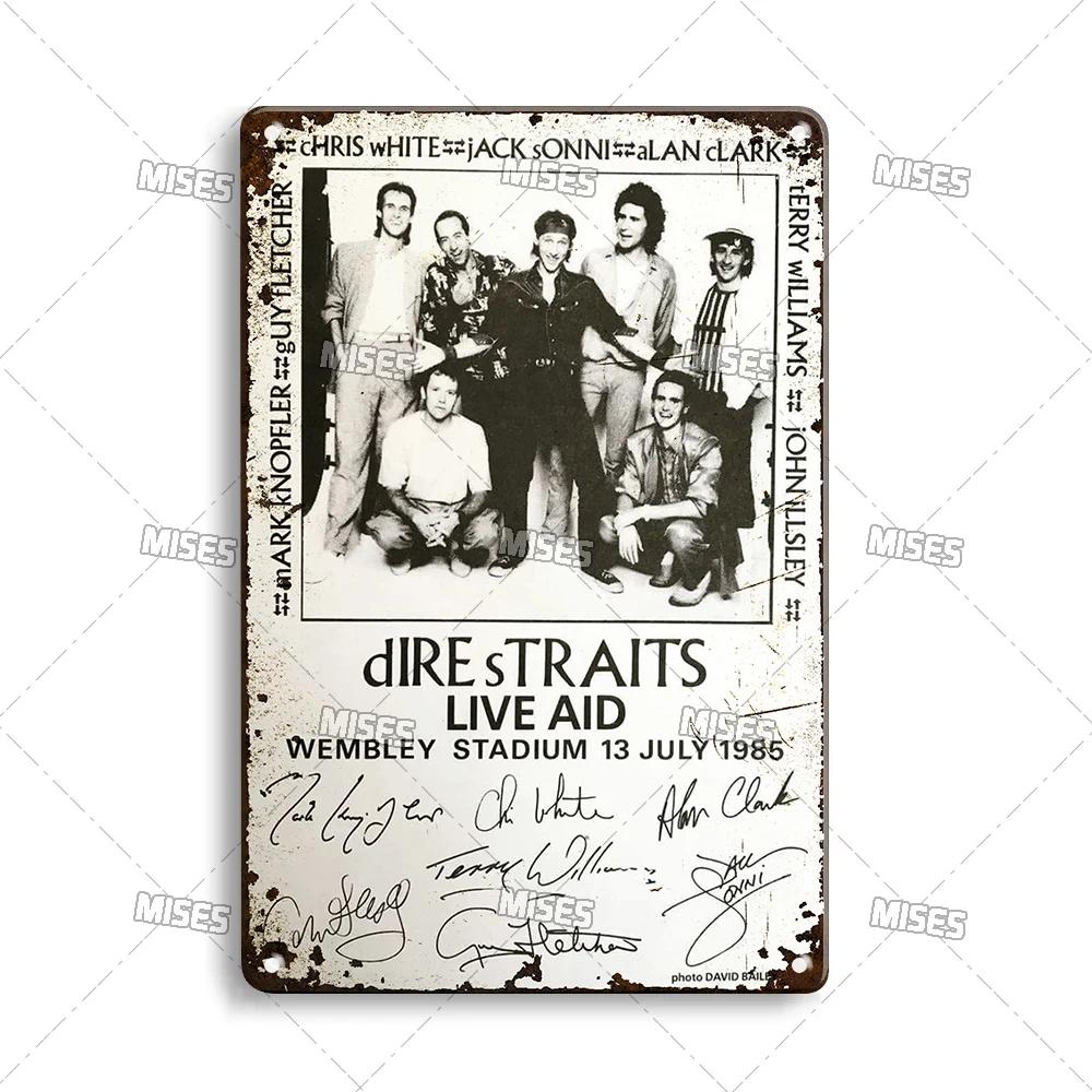 MISES Рок-группа Металлический плакат DIRE STRAITS Группа Декоративная табличка Металлическая вывеска Ржавая металлическая табличка Дом Клуб Кухня Металлическая жестяная табличка