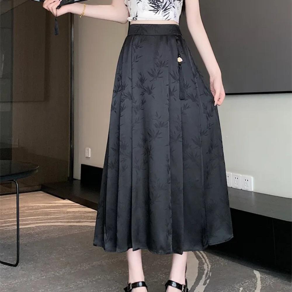 Новая юбка в китайском стиле жаккардовая с высокой талией, приталенная, плиссированная, длинная, повседневная женская юбка