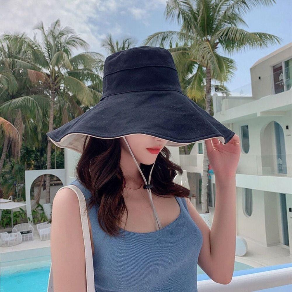 UV Protection Sunscreen Sun Hat Solid Color Hiking Bucket Hat Fashion Women Fisherman Hat Ladies
