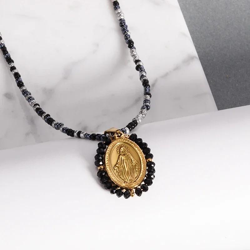 Exquisite Zircon Catholic Virgin Mary of Guadalupe Medal Necklace Women's Fashion Good Luck Amulet Jewelry