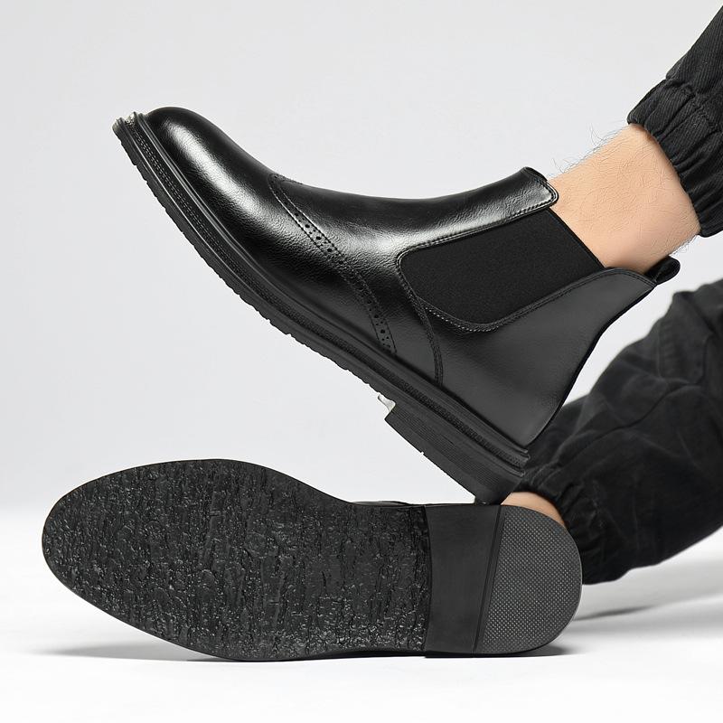 Молодежный тренд Ботинки Брок Мартин Мужские средней и высокой посадки Британские кожаные туфли Мужские кожаные ботинки челси с кожаными рукавами