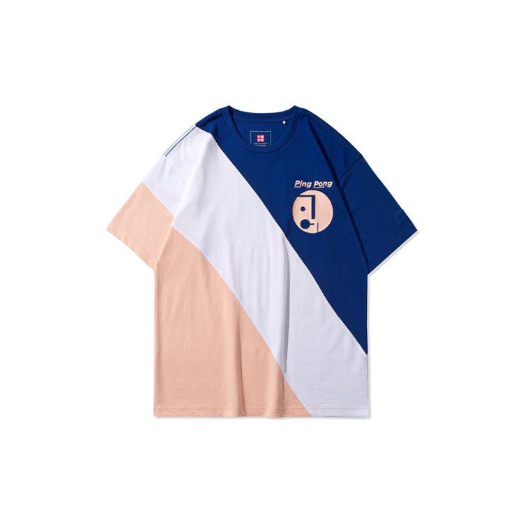 Li-Ning Paris Fashion Week SS20 Color Block Short Sleeve T-Shirt Men Tops Navy Standard-White Orange AHSQ281-1