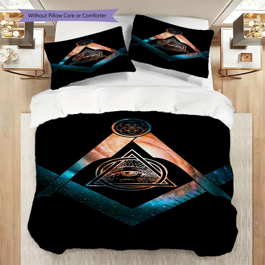 Mystic Symbols Cosmic Energy Three-piece set (1 * duvet cover + 2 * pillowcase, without core) 2D Flat Duvet cover and pillowcase