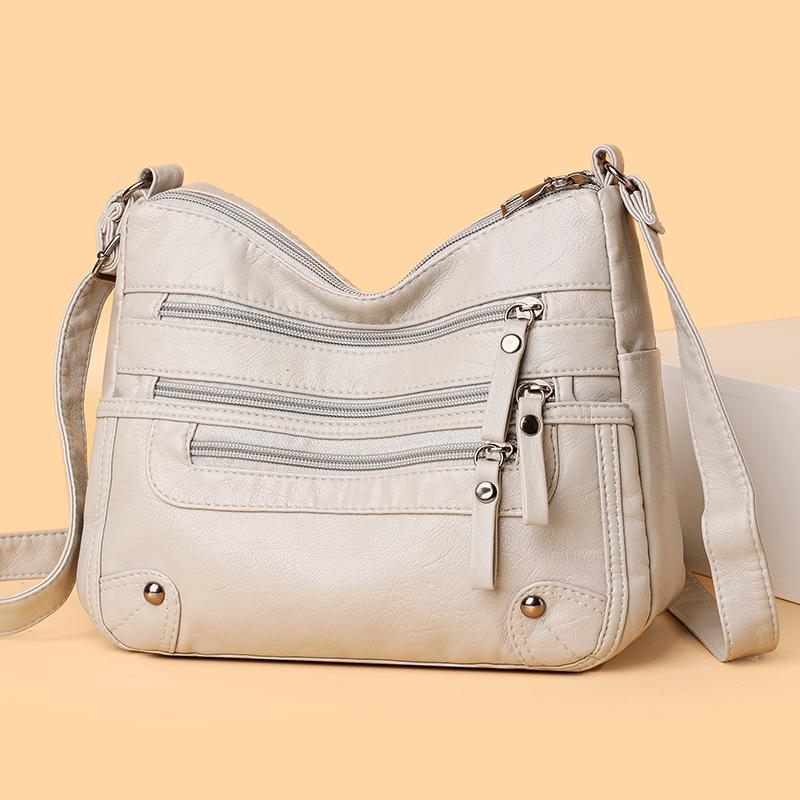 Женская сумка с несколькими карманами, мягкая кожаная сумка через плечо для мам среднего возраста