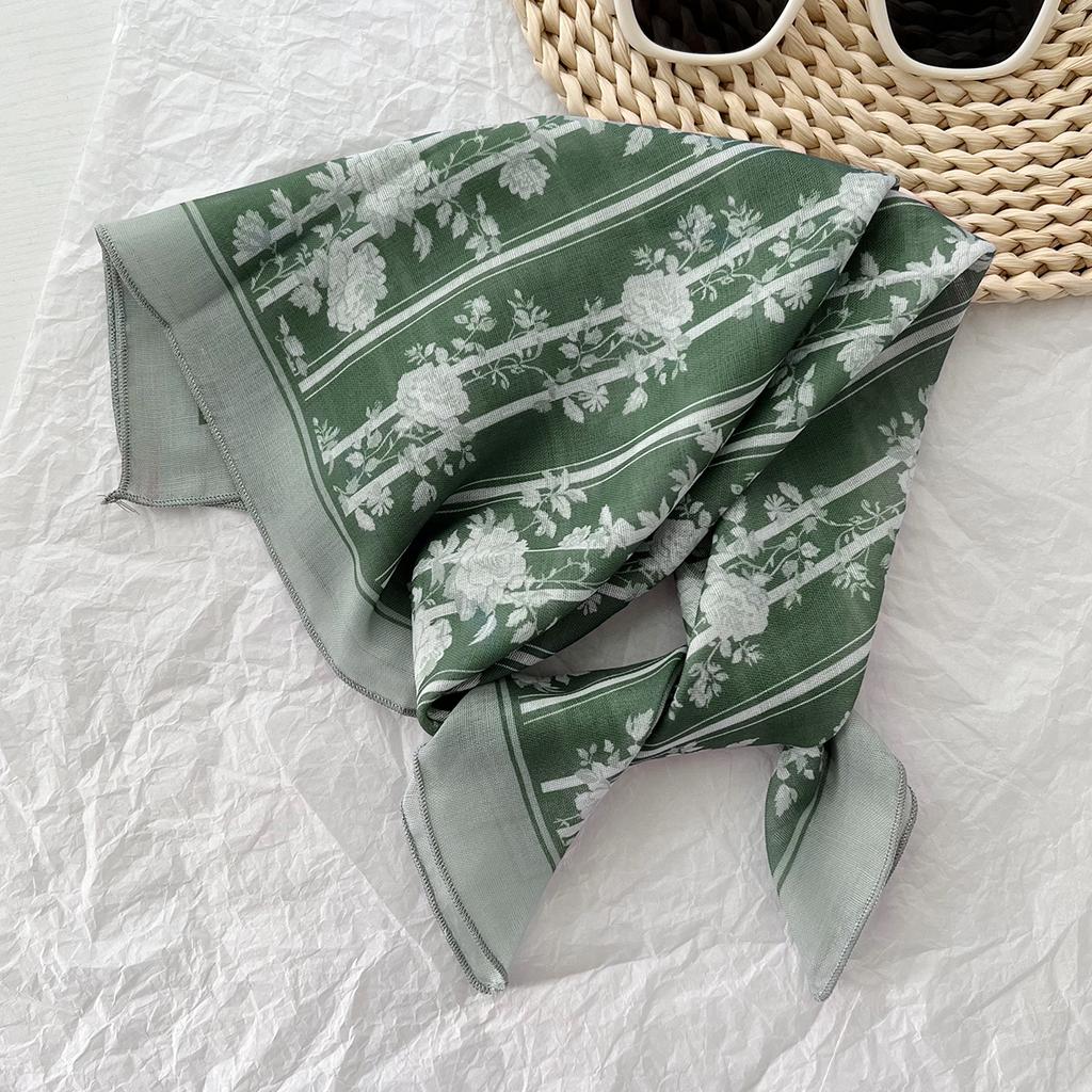 Spring and summer Japanese small fresh headscarf new versatile floral cotton and linen small square scarf women's thin decorative scarf silk scarf