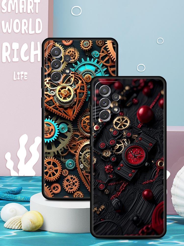 Mechanical Gear Pattern Phone Case for Samsung Galaxy A55 A35 A17 A07 A15 A13 A25 A51 A71 A72 A73 A32 A52 A52S A41 5G Soft TPU