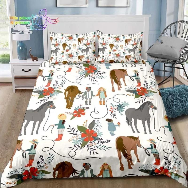 Cowboy Horse Pattern Comfortable Duvet Quilt Cover Pillowcase Bedding Set Children Bedroom Decoration Home Textile