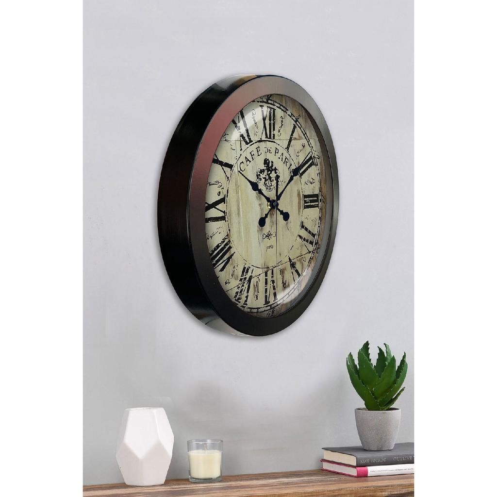 Подарочные черные металлические настенные часы Cafe De Paris 36 см