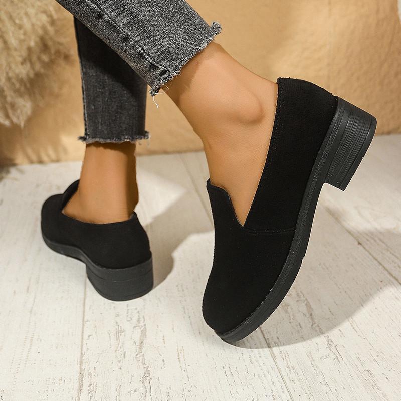 Весенняя и осенняя обувь Туфли с глубоким вырезом Большие размеры Круглая головка и толстый каблук Женская обувь