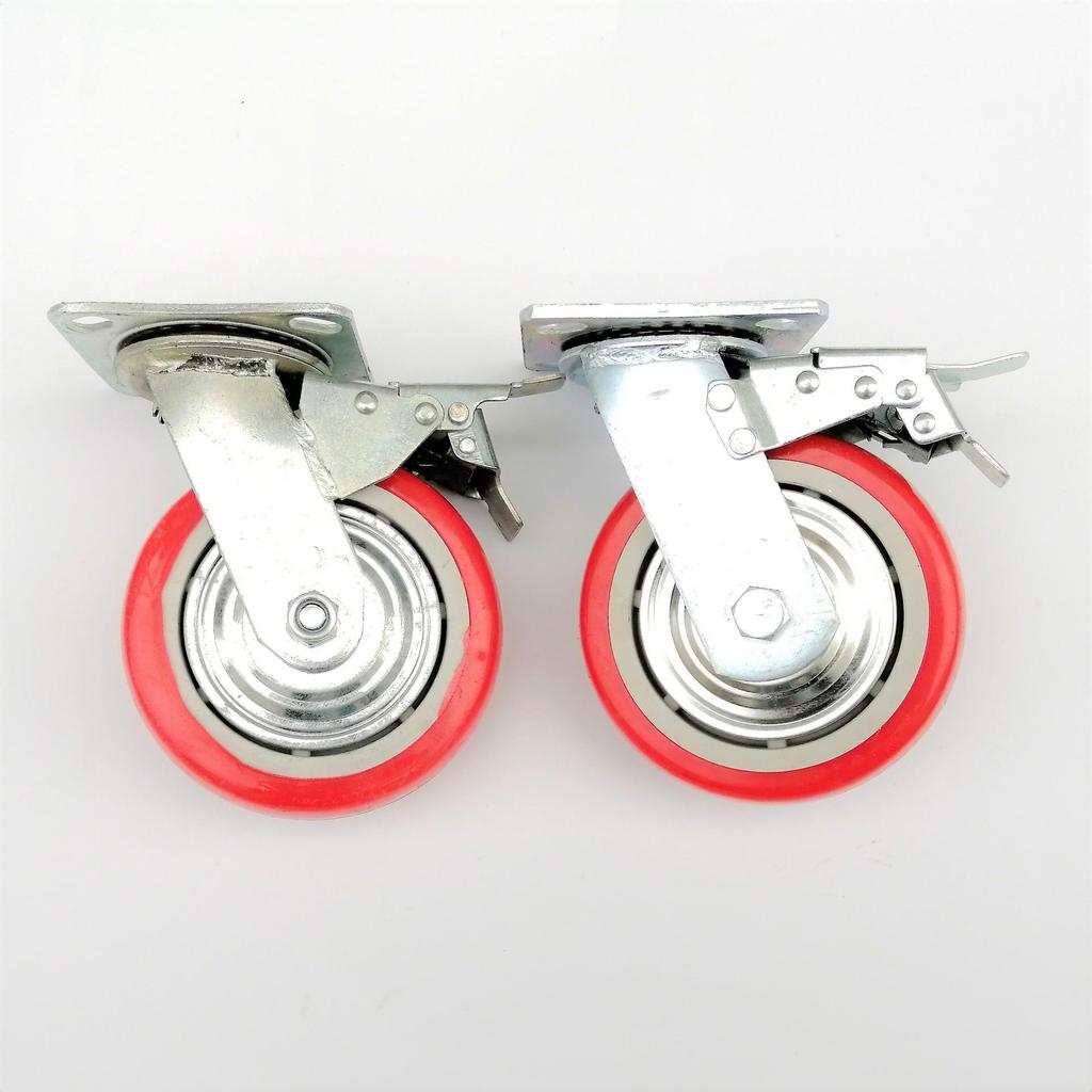 Красное резиновое колесо-поворотная роликовая опора в корейском стиле для промышленных тележек