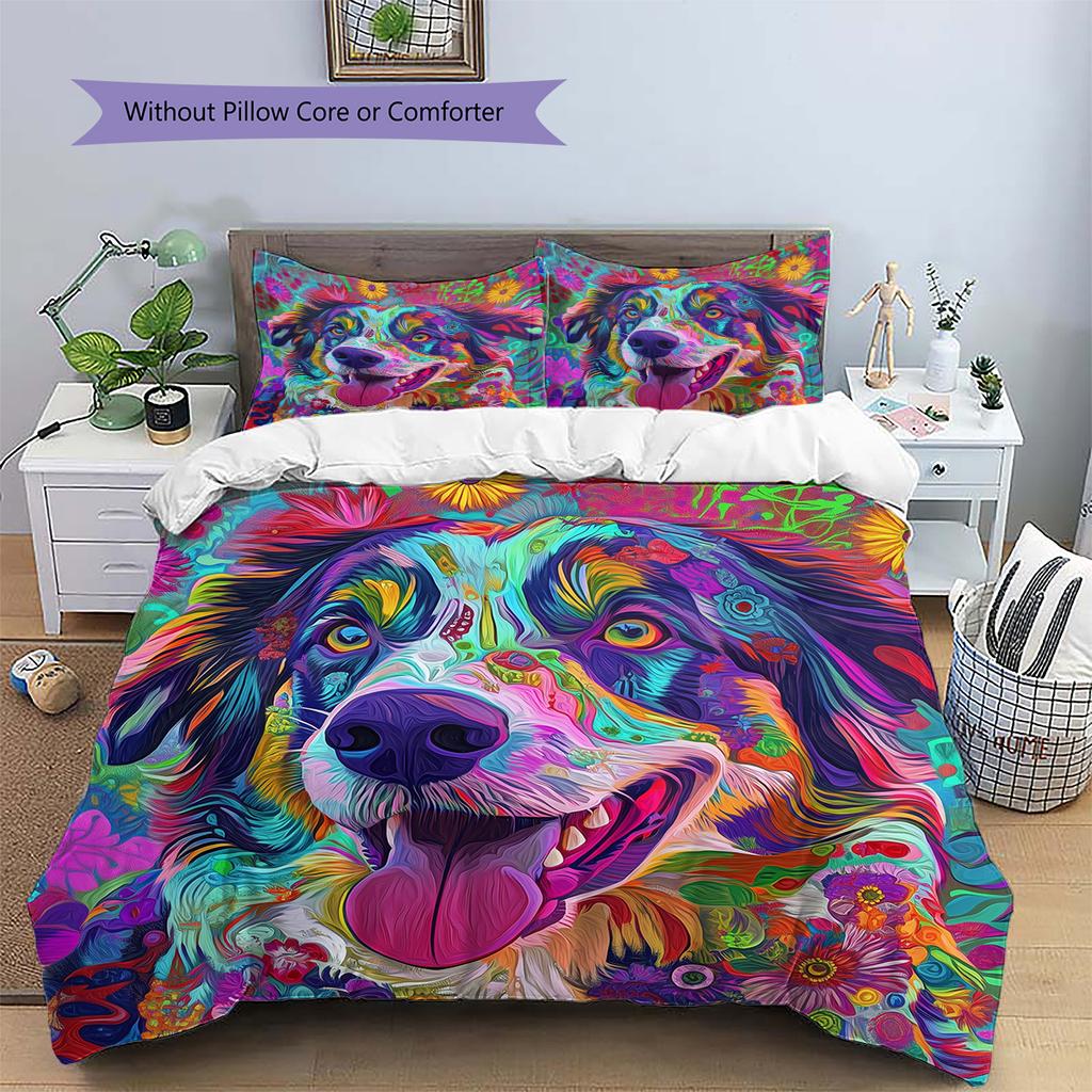 Colorful dog  Pattern Bedding Quilt Set Quilt Cover Pillowcase Home Decoration  Gift (1 * duvet cover + 2 * pillowcase, without core)