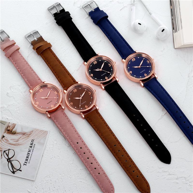 Arabic Dial Watch Women's Casual Leather Band Analog Quartz Watches