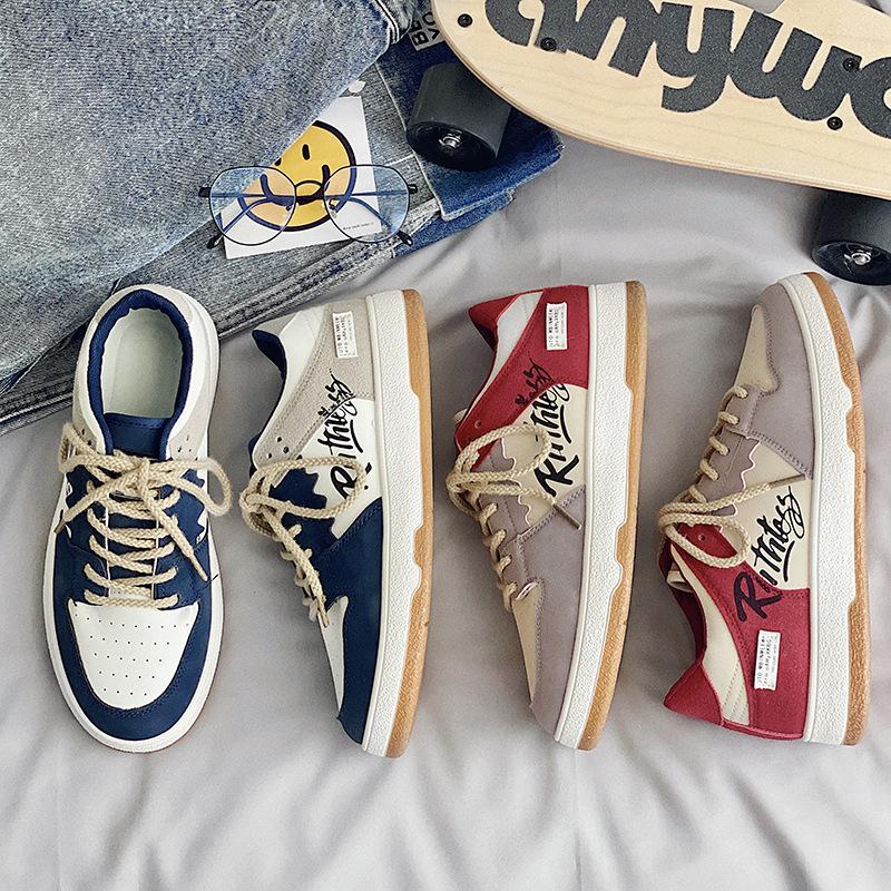 Мода Мода Обувь для скейтборда Мужская Уличная Студенческая Обувь Мужская Кожаная Прострочка Дышащая Тренд Повседневная Обувь Универсальные Zapatillas