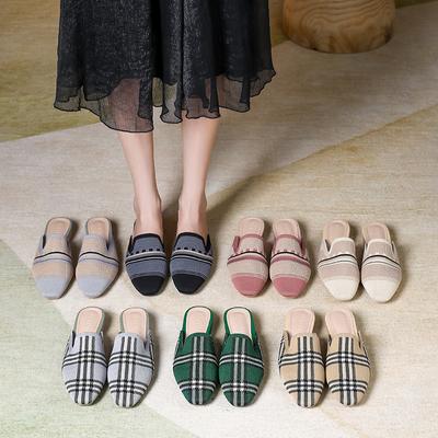 Модные женские тапочки с квадратным носком и мягкой подошвой, летние, новые модные сетчатые вязаные тапочки на низком каблуке, однотонные, удобные, повседневные тапочки для улицы