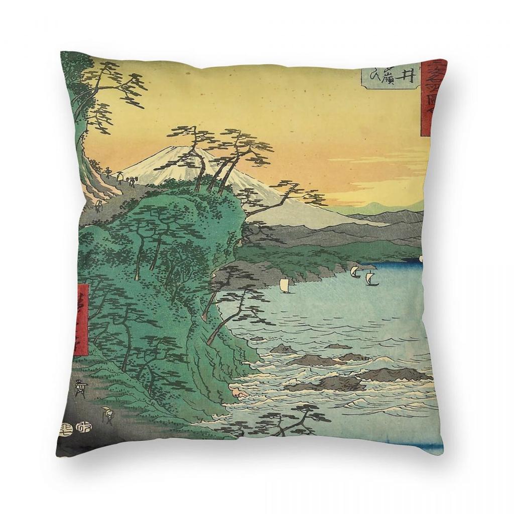 Utagawa Hiroshige Coastal Mountain Square Pillowcase Polyester Linen Velvet Pattern Zip Decor Pillow Case Home Cushion Cover
