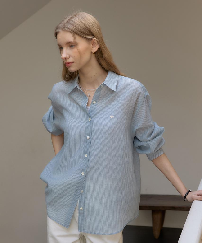 OURHOPE Seersucker Stripe Shirt - Sky Blue