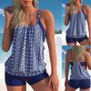 New Summer Women's Deep Blue Vintage Flower Print Two Piece Swimsuit Lace Up Hollow Sexy Beach Swimsuit S-6XL