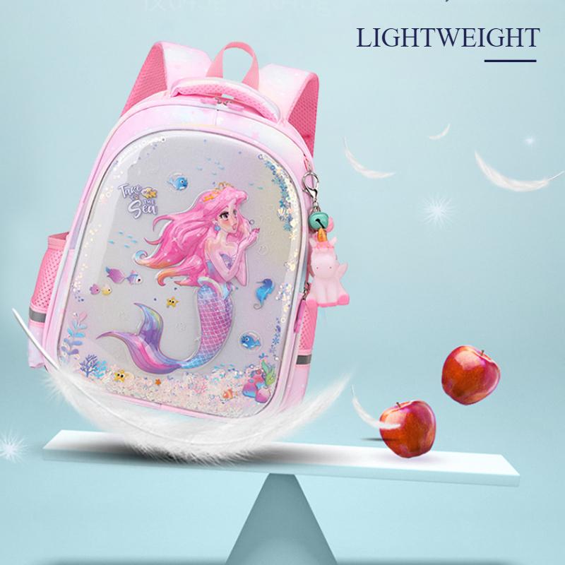 Exquisite 3D Pressed Shell Children School Bags Cute Cartoon Mermaid Printing Kindergarten Book Bag High Quality Nylon Lightweight Children's Backpack