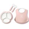 BabyBjörn Baby Mealtime Dinnerware Set, Powder Pink, Baby Bib + 3 Separate Plates + Spoon + Fork, 1 Set, Popular Korean Parenting Items