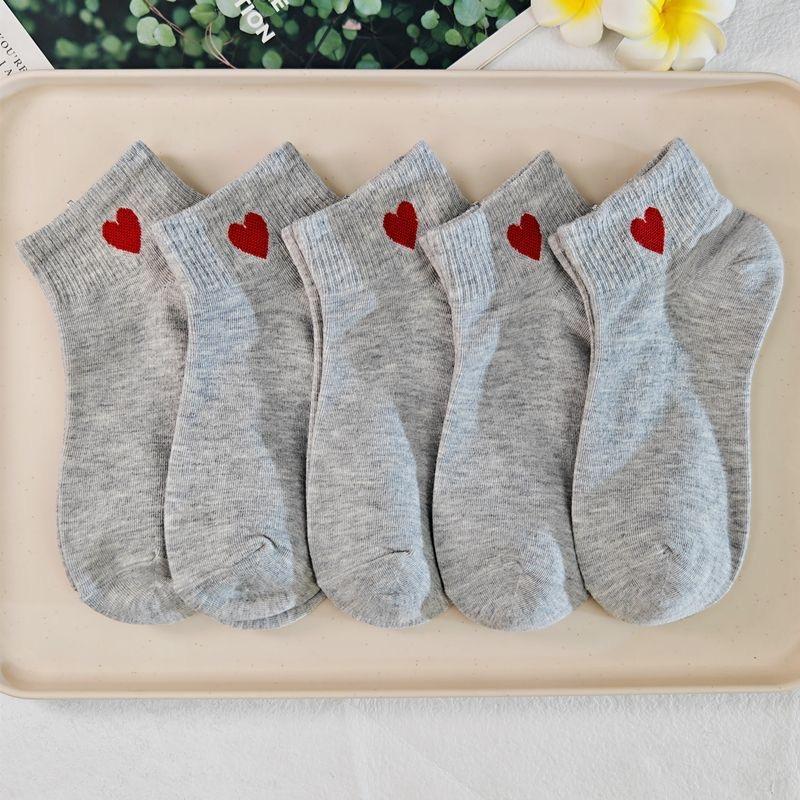 5 пар носков, короткие хлопковые носки Harajuku, новинка, носки с рисунком в виде сердечек, милые однотонные носки в стиле хип-хоп, черно-белые носки Sokken